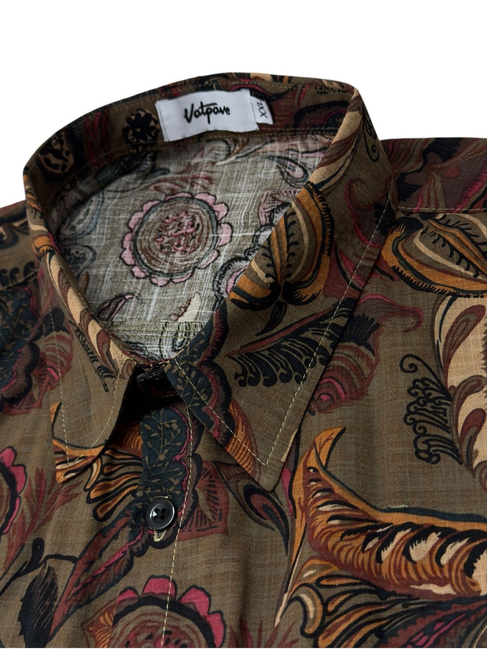 Vatpave Mens XXL Floral Paisley Hawaiian Shirt Short Sleeve Brown Cotton Blend